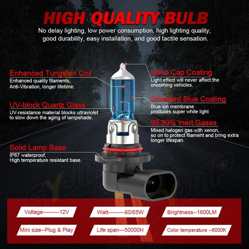 SYJIIP Upgraded Halogen Headlight Bulbs for Toyota Prius 2010-2015/Prius C 2012-2014, 9005 H11 High Low Beam Lights, 6000K White, 300% Brightness, Plug n Play, Pack of 4 - Image 2